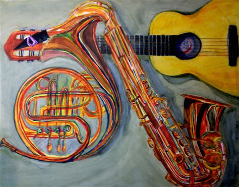 Art. Still-life painting of musical instruments. (Acrylic on canvas ...