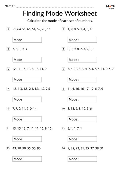 Mean Median Mode Range Worksheets - Math Monks