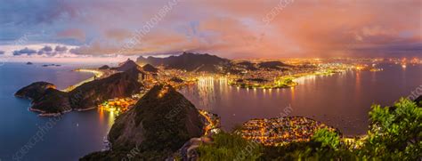 Panoramic aerial view of Rio de Janeiro at night, Brazil - Stock Image ...