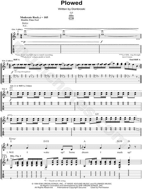 Sponge "Plowed" Guitar TAB Transcription Choral Sheet Music in G Major - Download & Print - SKU ...