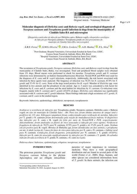 (PDF) Molecular diagnosis of Ehrlichia canis and Babesia vogeli, and ...