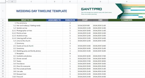 Wedding day timeline template | Excel Template | Free Download