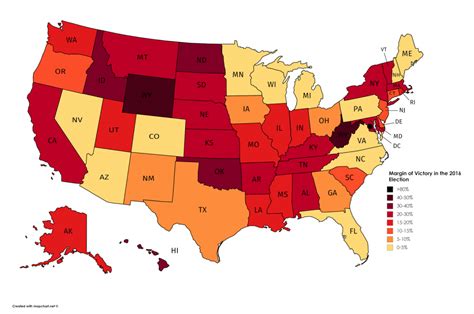 Margin of Victory in the 2016 U.S.Presidential Election - Vivid Maps