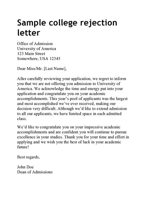 How To Decline A College Acceptance Letter Sample | Onvacationswall.com