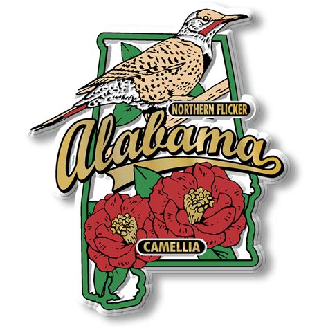 Alabama State Bird and Flower Map Magnet by Classic Magnets