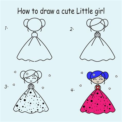 Premium Vector | Step by step to draw a cute girl. drawing tutorial a ...