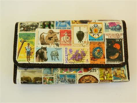 Vintage Postage Stamps Unisex Wallet Handmade Vintage Collage Art Brown | Vintage postage stamps ...