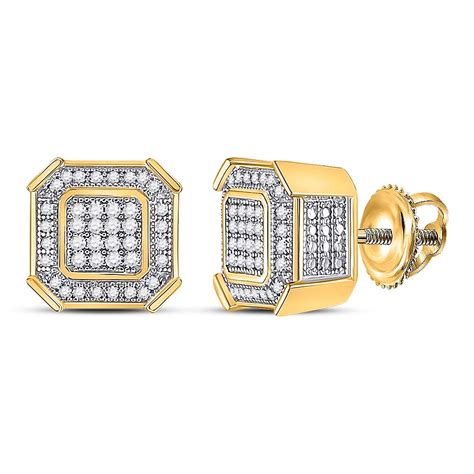 GND - 10kt Yellow Gold Mens Round Diamond Square Cluster Stud Earrings 1/5 Cttw - Walmart.com ...