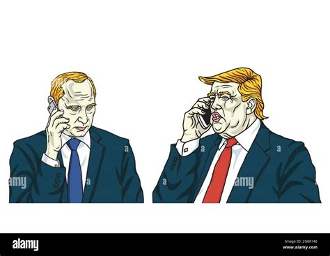 Donald Trump and Vladimir Putin Mobile Communication. Vector Portrait Illustration Stock Vector ...