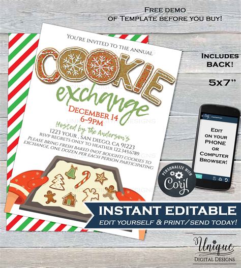 Christmas Cookie Exchange Invitation, Editable Cookie Swap Party Invit