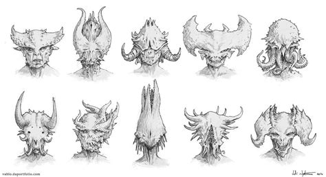 Demon head concepts by Vablo.deviantart.com on @DeviantArt | Zombie drawings, Creature design ...