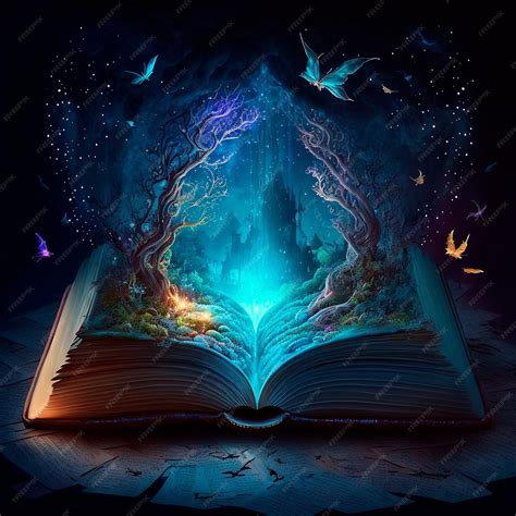 Открытая волшебная книга со сказками | Премиум Фото