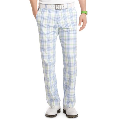 Izod Flatfront Plaid Performance Golf Pants in Blue for Men | Lyst