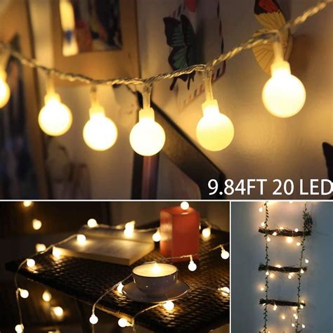 LED String Lights, 9.84FT 20LED Ball String Lights Indoor/Outdoor Decorative Light with Remote ...