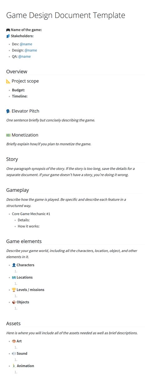 Game Design Document Template