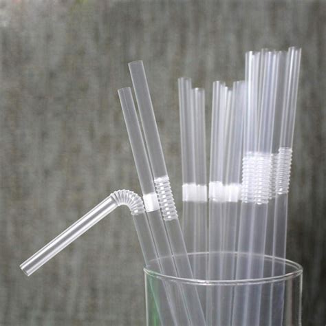 100 Pieces Clear Disposable Drinking Straws Flexible Plastic Soda Smoothies Straw with ...