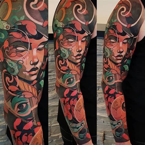 A while ago I finished this awesome neo traditional colour sleeve! Took about 6 sessions to ...