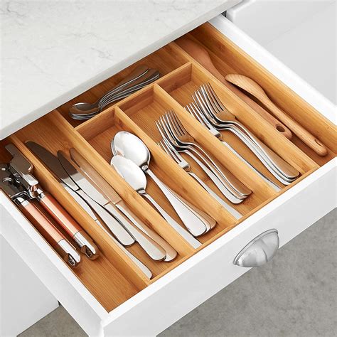 Amazon Basics Bamboo Expandable Kitchen Utensils Drawer Organizer ...