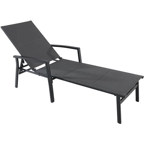 Hanover Halsted Aluminum Outdoor Chaise Lounge with Padded Sling Seat ...