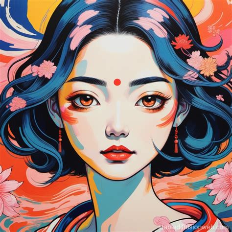 Vibrant Psychedelic Fusion of Ukiyoe & Sketch | Stable Diffusion Online