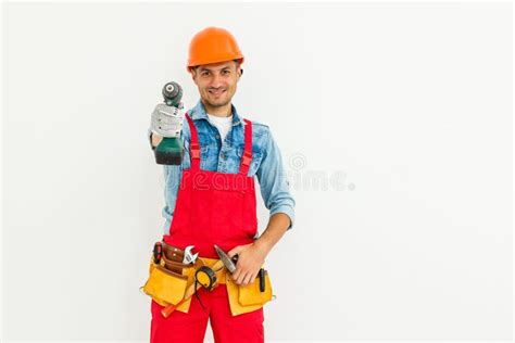 Young Construction Workers with Hard Hats on a White Background Stock ...