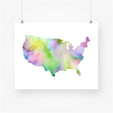 Usa map watercolor printable united states map of us blue | Etsy