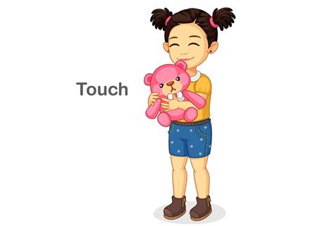 Girl holding a teddy showing touch sense 1308122 Vector Art at Vecteezy