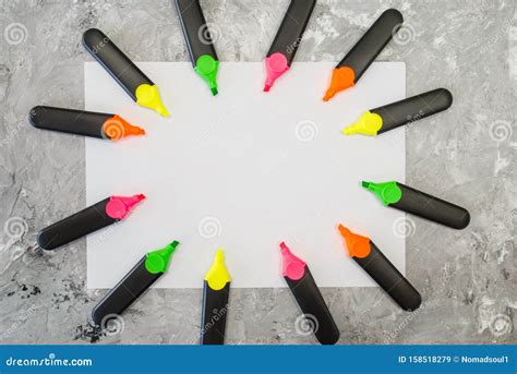 Paper Sheet and Colorful Markers, Stationery Stock Image - Image of ...