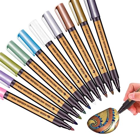 Fine Metallic Paint Markers Pens Medium Point Metal Art Permanent Marker Set For Glass Paint ...