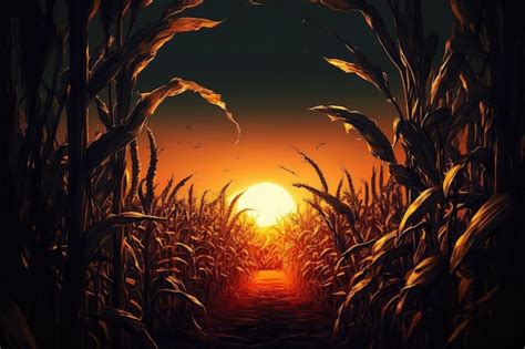 Premium Photo | Corn field in sunset