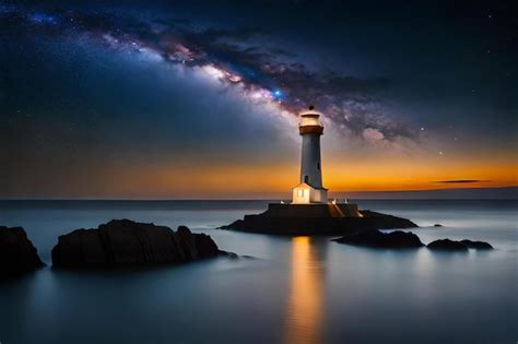 Premium Photo | A lighthouse in the ocean at sunset