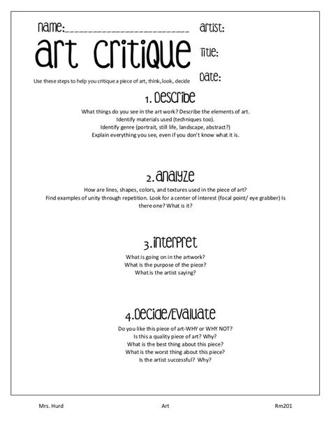 Art critique worksheet