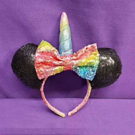 DISNEY PARKS MINNIE Mouse Ears Girls Rainbow Unicorn Sequins great condition $42.00 - PicClick