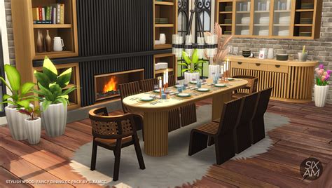 Stylish Wood – Fancy Dining (CC Pack for The Sims 4) - Sixam CC