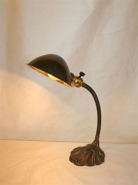 Vintage Gooseneck Desk Lamp w/ Palmette Design Cast Iron Base, c. 1930