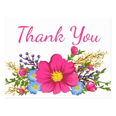 Pink Flower Thank You Watercolor Flowers Wedding Postcard | Zazzle.com | Thank you flowers ...