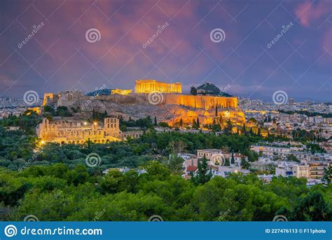 Downtown Athens City Skyline in Greece at Sunset Stock Image - Image of ...