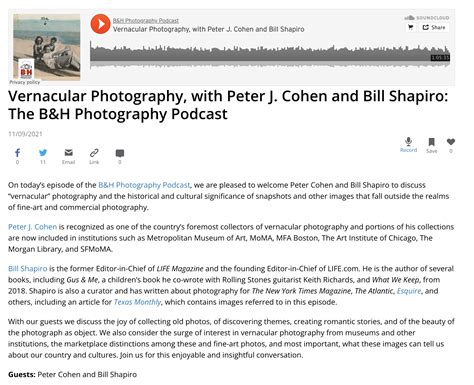 B&H Photography Podcast, Vernacular Photography with Peter J. Cohen and ...