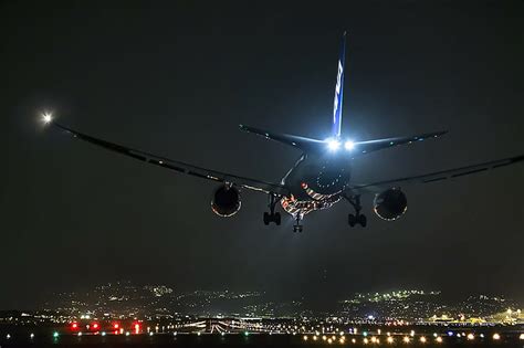 HD wallpaper: airport runway, lights, night, airplane, illuminated, sky, lighting equipment ...