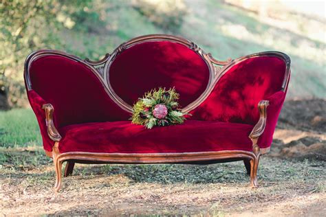 Touched by Time Vintage Rentals. Red Velvet couch | Antique couch, Cozy room decor, Vintage couch