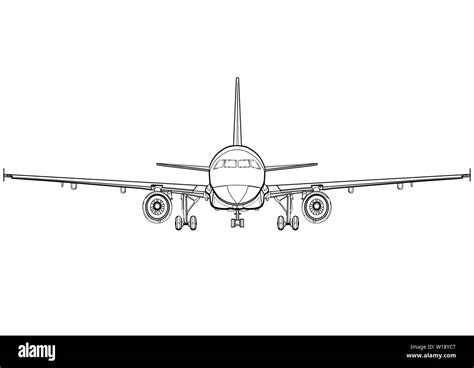 Aviones lineal dibujo en blanco y negro, plano de cara completa vista ...