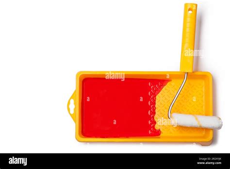 roller brush with red paint Stock Photo - Alamy