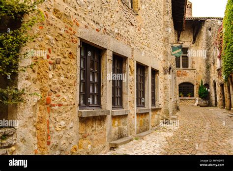 Medieval architecture of Perouges, France, a walled town, a popular ...