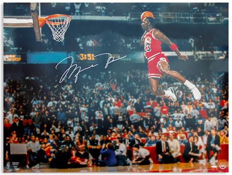 Lot Detail - Michael Jordan 40'' x 30'' Signed Photo From the 1988 Slam Dunk Contest Showing ...