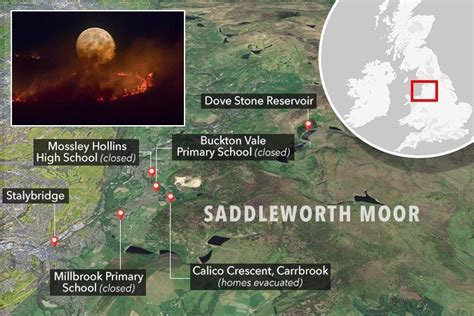 Where is Saddleworth Moor? Fire map and areas affected, from Carrbrook and Stalybridge to Dove ...