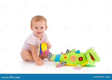 Happy Toddler Playing with Toy Stock Photo - Image of camera, background: 27995118