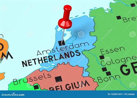 Netherlands, Amsterdam - Capital City, Pinned On Political Map Stock Illustration ...