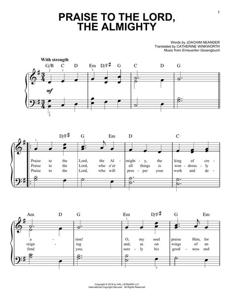 Erneuerten Gesangbuch "Praise To The Lord, The Almighty" Sheet Music ...