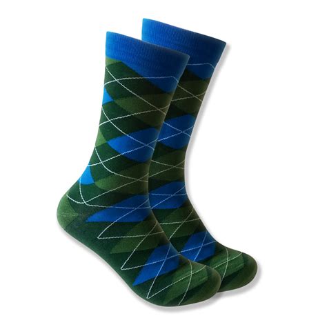 Green & Blue Argyle Socks For Men