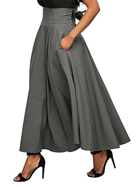 Women's Ankle Length High Waist A-line Flowy Long Maxi Skirt with ...